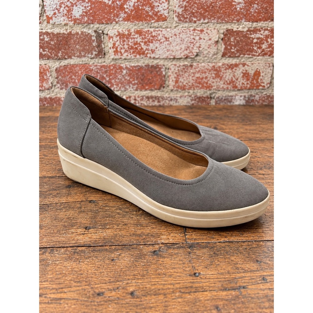 Naturalizer Sam Grey Faux Suede Wedge Pumps 8.5W Comfort Business Casual Chic